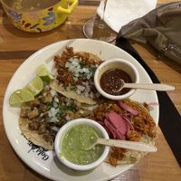 Three types of tacos with added vegan cheesee  at Gold Taco - Roma Norte in Mexico City