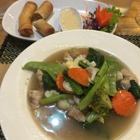 Spring rolls and Rard-Na noodles at Taste from Heaven in Chiang Mai