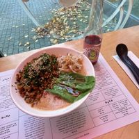 Dish called "tantan-men" and a hibiscus lemonade  at Vegan Ramen Shop - Mokotów in Warsaw