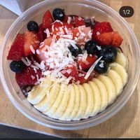 Berries with banana blueberry strawberry and coconut shred  at SoBol in East Meadow