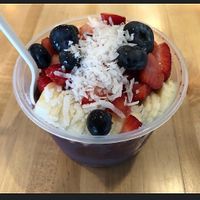 Berries with banana blueberry strawberry and coconut shred  at SoBol in East Meadow