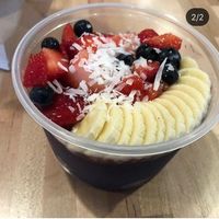 Berries with banana blueberry strawberry and coconut shred  at SoBol in East Meadow