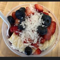 Berries with banana blueberry strawberry and coconut shred  at SoBol in East Meadow