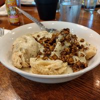 Vegan biscuits and gravy 🤤 at Honey B's in Frankenmuth
