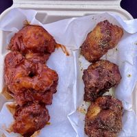 Maybe the best vegan wings I’ve ever had! I had half Buffalo and half lemon pepper!   at Vegan Exchange Weekly Market in North Hollywood