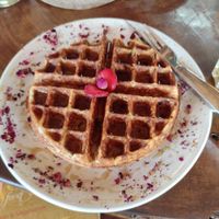 Vegan waffle with maple syrup at HOOPS in Mandrem