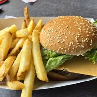 Vegan burger and fries at Universal Studios - Richters 34 in Orlando