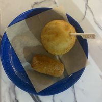 una papa rellena y una croqueta de jamón   at Vegan Cuban Cuisine in Miami