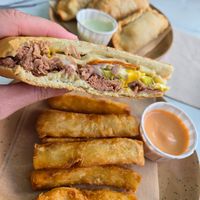 Empanadas, Cuban sandwich, and yuquitas at Vegan Cuban Cuisine in Miami