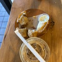 Empanadas and coffee with house made oat mylk  at Vegan Cuban Cuisine in Miami
