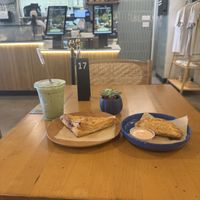 Guava and cheese pastry on the left, empanada on the right   at Vegan Cuban Cuisine in Miami