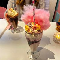 Unicorn cotton candy and strawberry shake   at Deer Mama in Amsterdam