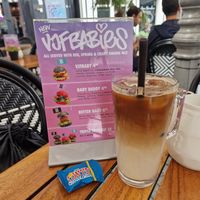 Iced coffee with oat milk at Vegan Junk Food Bar - Downtown in Amsterdam