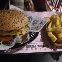 Original burger and fries at Vegan Junk Food Bar - Downtown in Amsterdam