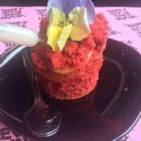 Red velvet cake with vegan baileys at Vegan Junk Food Bar - Downtown in Amsterdam