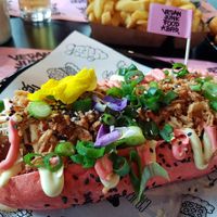 pinky bradwurst (14,95) at Vegan Junk Food Bar - Downtown in Amsterdam