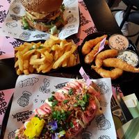 with fries and 'scampis' at Vegan Junk Food Bar - Downtown in Amsterdam