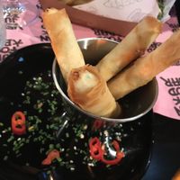 Cheese spring rolls were so delicious 😍😫 at Vegan Junk Food Bar - Downtown in Amsterdam
