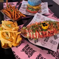 Delicious hot dog and burger!  at Vegan Junk Food Bar - Downtown in Amsterdam
