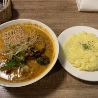 Mushroom and Vegetable Curry with Vegan Coconut Milk Soup Base w/a side of ricee  at Beyond Age Soup Curry in Sapporo