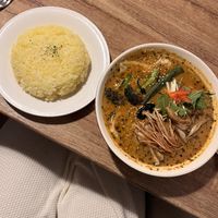 Soup curry, regular rice, coconut vegan stock  at Beyond Age Soup Curry in Sapporo