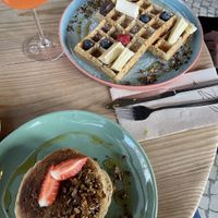 Vegan pancakes and waffles   at Jay's Brunch Caffe in Parede