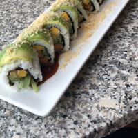 Green Dragon Roll w/ breadcrumb ‘roe’. at Earls Assembly Row in Somerville