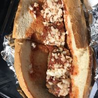 Good meatball sandwich.  They taste like Gardein's (good).  I'd recommend asking for extra sauce and extra cheese on it.  Wish the bread was a garlic bread base instead of plain. at Julie Goes Green in Los Angeles