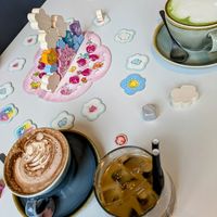 Iced oat latte, kids hot chocolate and oat matcha at The Treehouse Board Game Cafe in Sheffield
