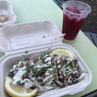 Fish tacos and hibiscus lemonade  at Earth Aloha Eats - Waikiki in Honolulu