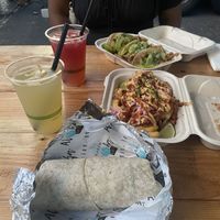 Falafel, pulled pork fries, Mexican street tacos (bottom to top)  at Earth Aloha Eats - Waikiki in Honolulu