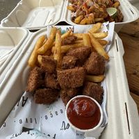 Nuggets and fries for our daughter, the nuggets were one of my favorite things we tried!  at Earth Aloha Eats - Waikiki in Honolulu