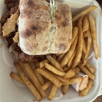 Pulled pork sandwich with fries   at Earth Aloha Eats - Waikiki in Honolulu