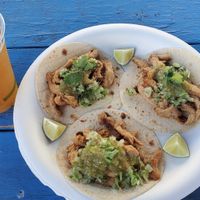 Mexican tacos! And house-brewed kombucha, lavender flavoured. So good. at Earth Aloha Eats - Waikiki in Honolulu
