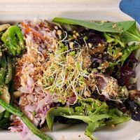 Buddha Bowl with house-made peanut sauce, so good at Earth Aloha Eats - Waikiki in Honolulu