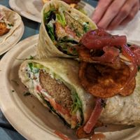 Falafel wrap- the vegan tzatziki sauce was extra incredible! at Earth Aloha Eats - Waikiki in Honolulu