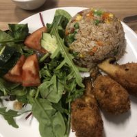 Fry rice and mushroom drumsticks  at Just Vegan in Sunshine