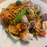 Hokkien noodle stir fry.  Delicious. Good combo of veggies, tofu and vegan beef. at Just Vegan in Sunshine