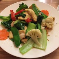 Crispy noodles with stir fried vegetables and tofu  at Just Vegan in Sunshine