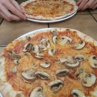 Vegan pizza with mushrooms at Selam Helal in Dusseldorf