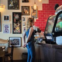 Choosing pastries at Marny's in Dusseldorf
