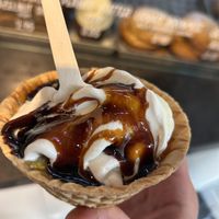 Vanilla soft serve
+ date syrup
+ olive oil and sea salt
2 Protein bars = 11,50€  at STACH food in Utrecht