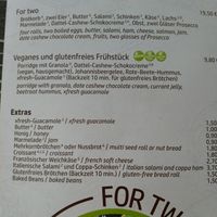 Menu containing vegan breakfast at xfresh in Dresden