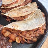 Chickpea tacos and vegan soy chorizo tacos  at Arte Sano in Holbox