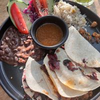 Chickpea tacos and hibiscus flower tacos  at Arte Sano in Holbox