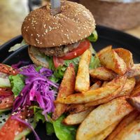 Classic burger at Arte Sano in Holbox