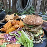 Lentil burger  at Arte Sano in Holbox