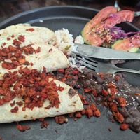 Soy chorizo quesadillas (minus one that I ate!) at Arte Sano in Holbox