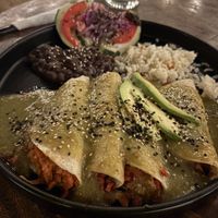 Enchiladas de garbanzo al pastor y chorizoo  at Arte Sano in Holbox