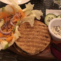 Vegan Burger with optional Portobello or eggplant at Arte Sano in Holbox